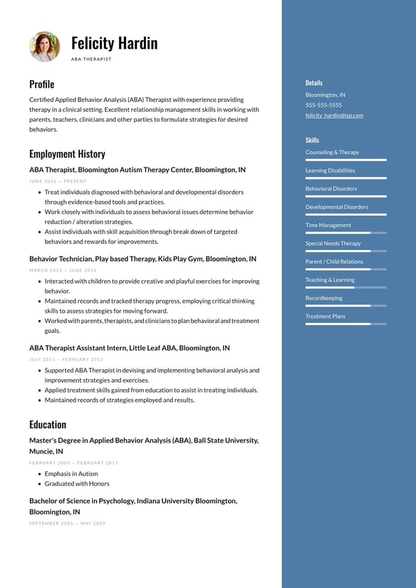 ABA Therapist resume example
