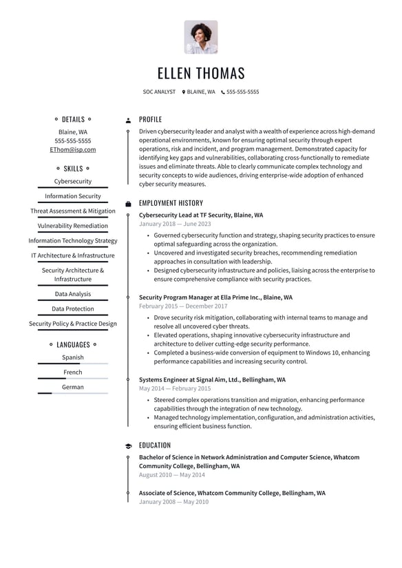 SOC Analyst resume example