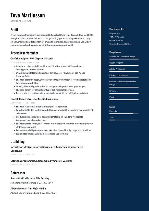 Grafisk formgivare resume example