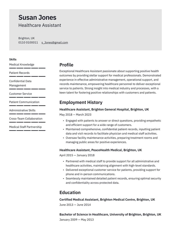 Healthcare Assistant resume example