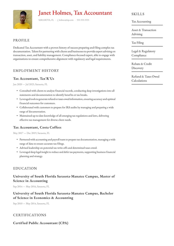 Tax Accountant resume example