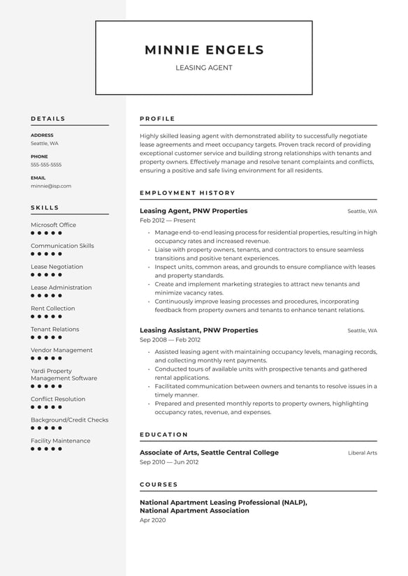 Leasing Agent resume example