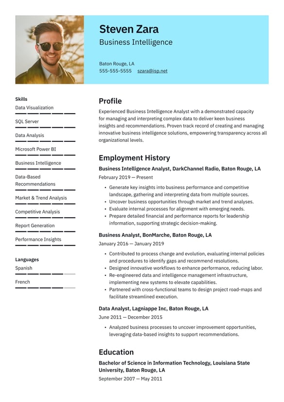 Business Intelligence  resume example