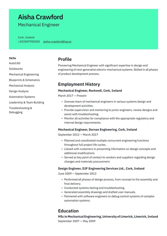 Mechanical Engineer resume example