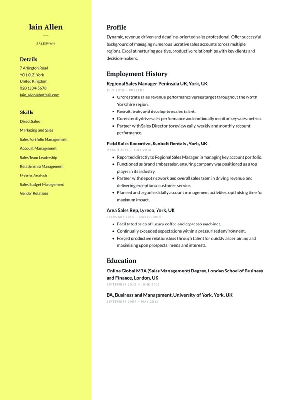 Salesman resume example