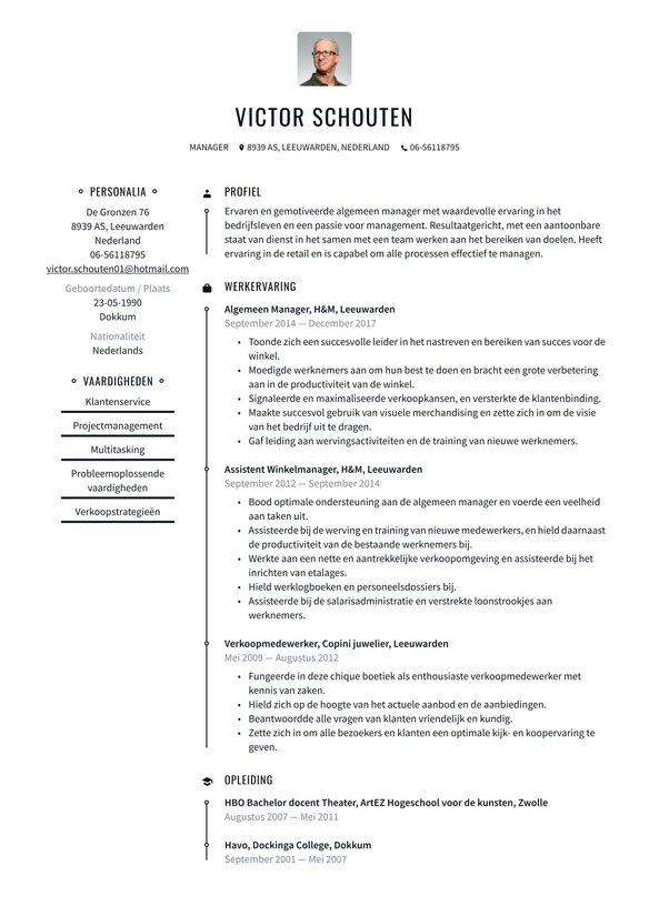 Manager resume example