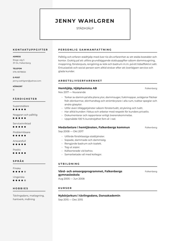 Städare resume example