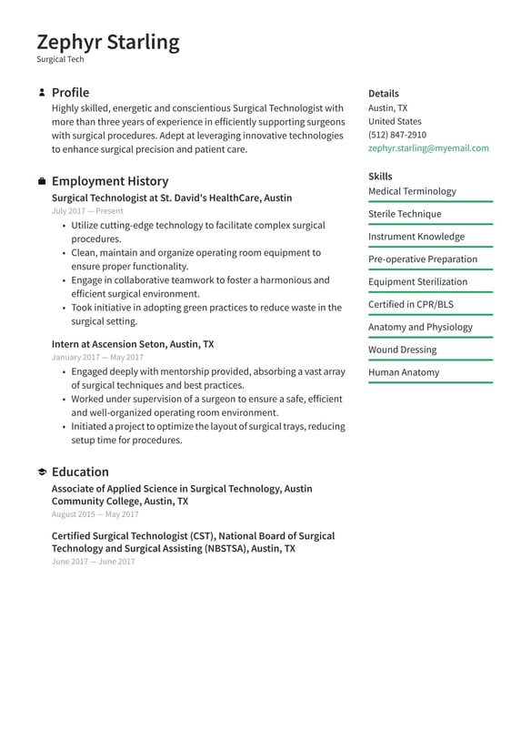 Surgical Tech resume example