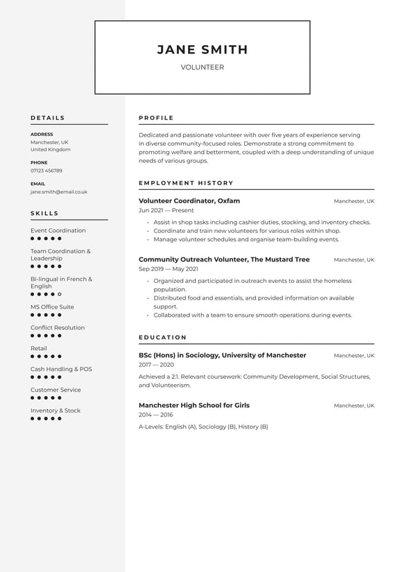 Volunteer resume example