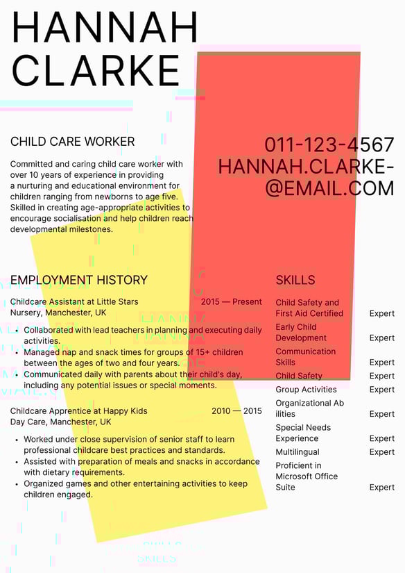 Child Care resume example