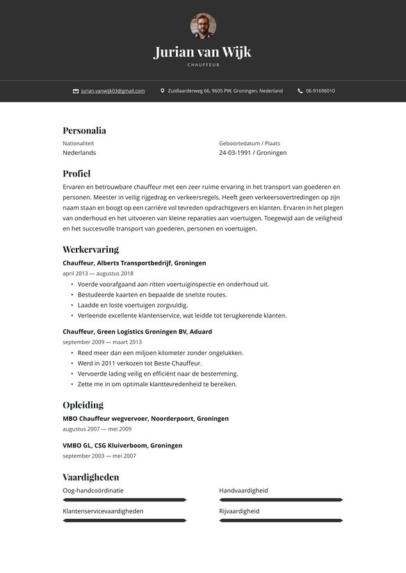 Chauffeur resume example