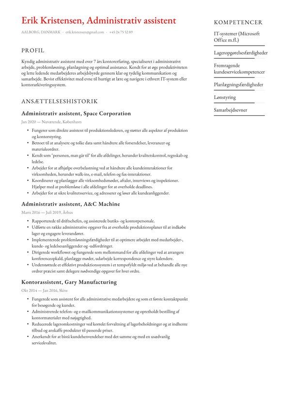 Administrativ assistent resume example