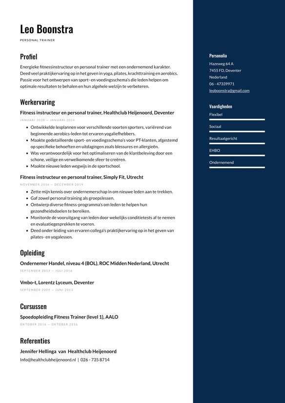 Personal Trainer resume example