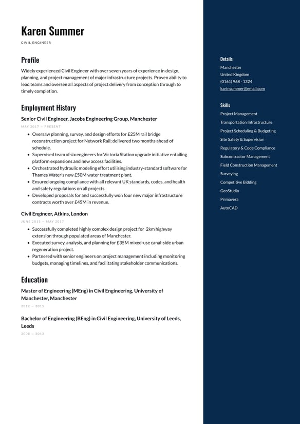 Civil Engineer resume example