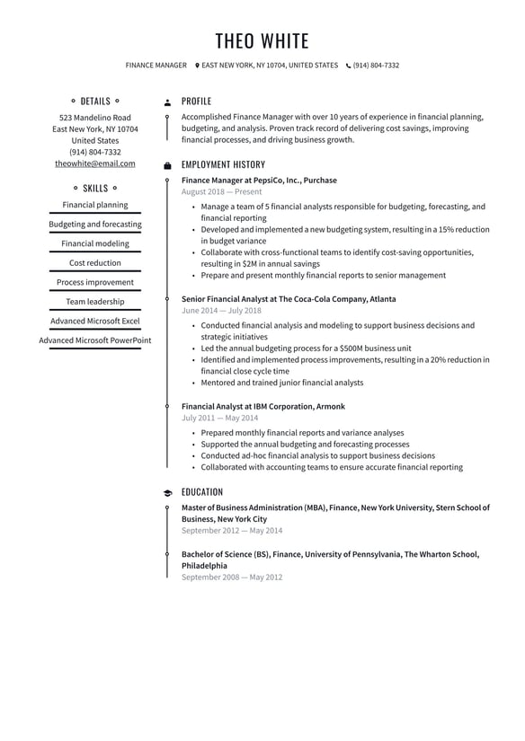 Finance Manager resume example
