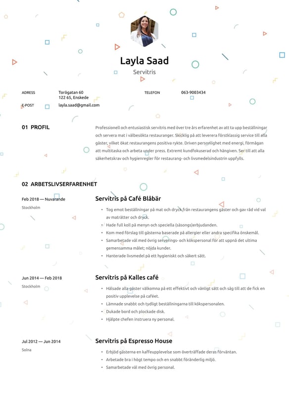 Servitris resume example