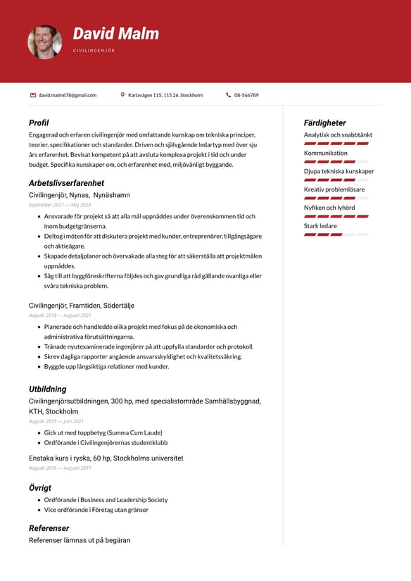 Civilingenjör resume example