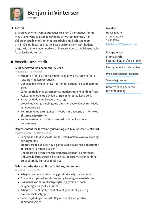 Kundechef resume example