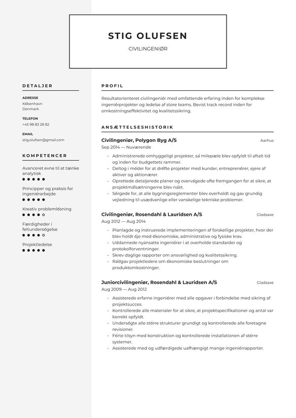 Civilingeniør resume example