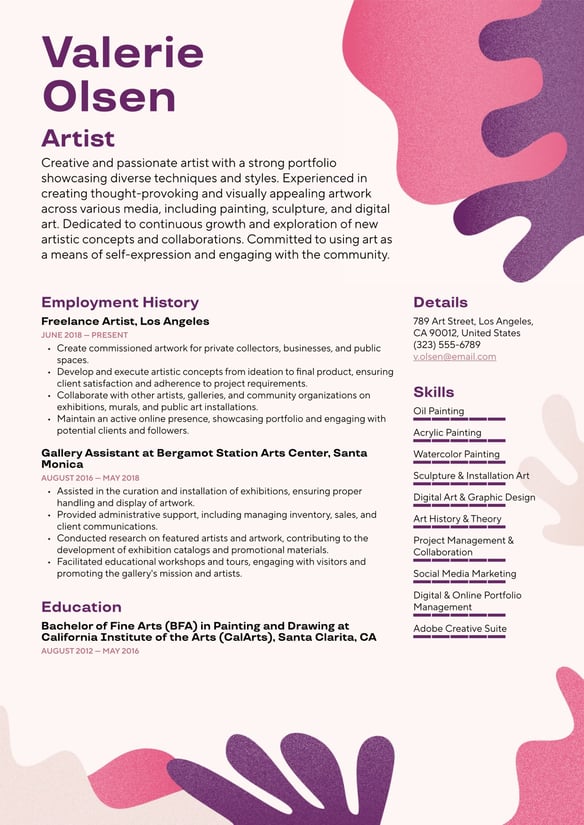 Artist resume example