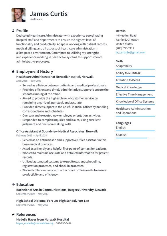 Healthcare resume example