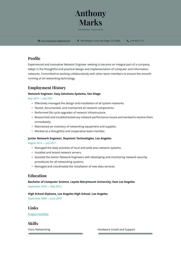 Network Engineer resume example