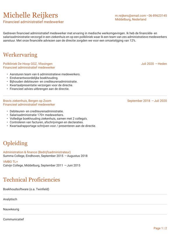 Financieel Administratief Medewerker resume example