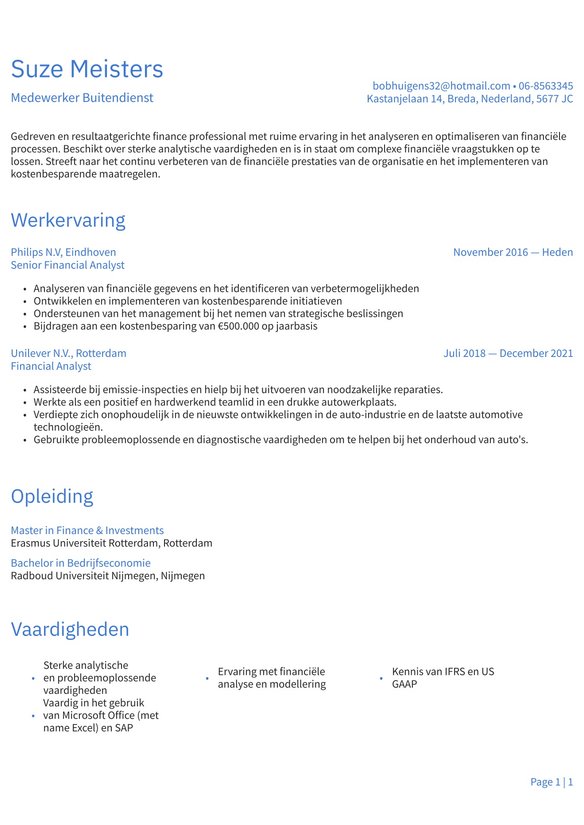 Medewerker Buitendienst resume example