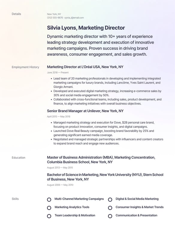 Marketing Director resume example