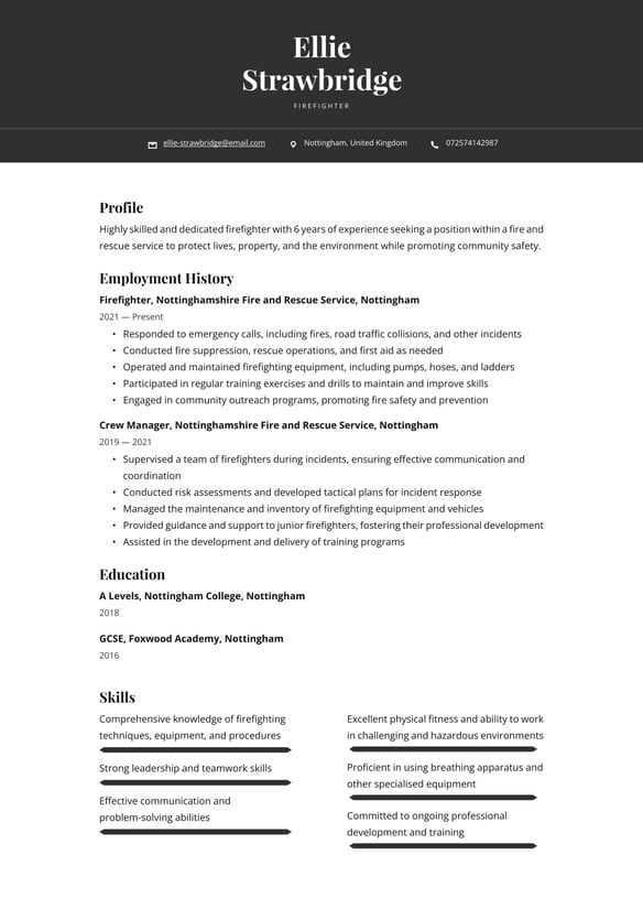 Firefighter resume example