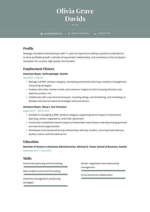 Buyer resume example