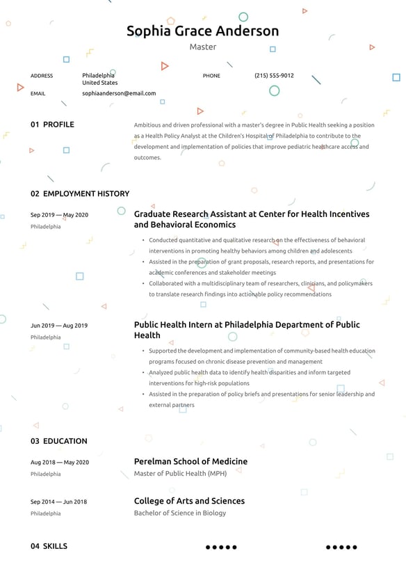 Master's resume example