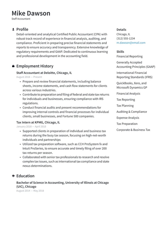 Staff Accountant resume example