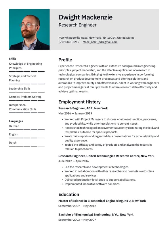Research Engineer  resume example