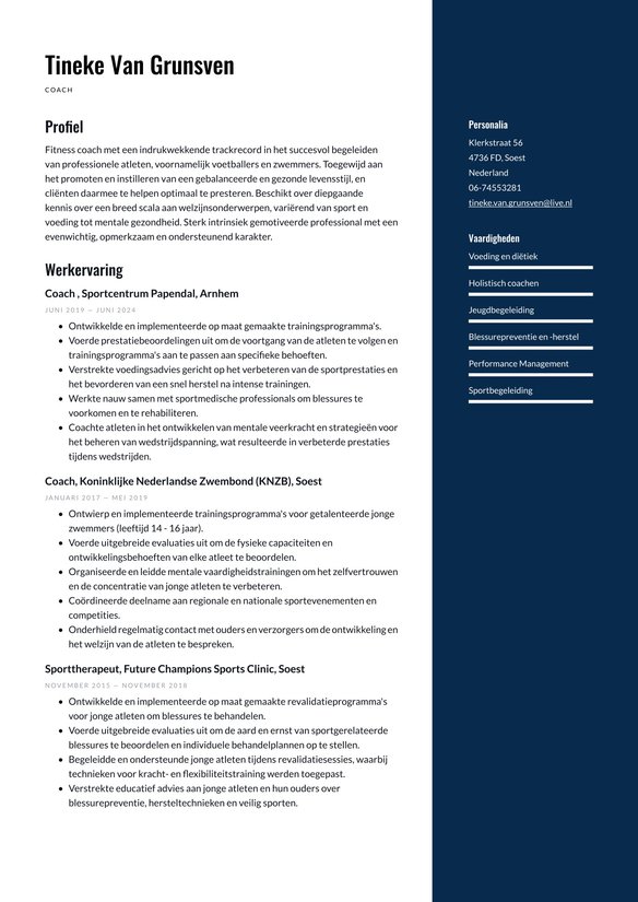 Coach resume example