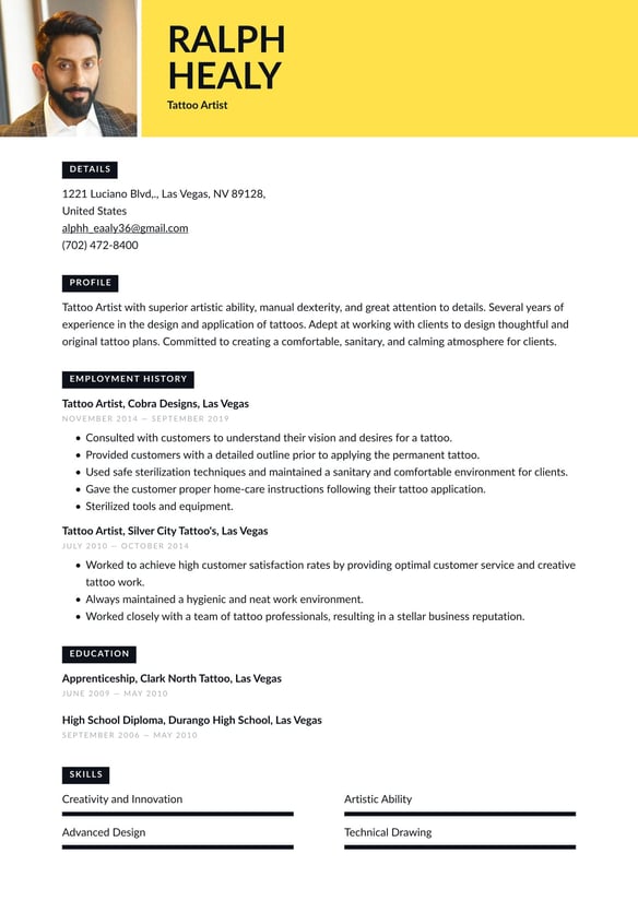 Tattoo Artist resume example