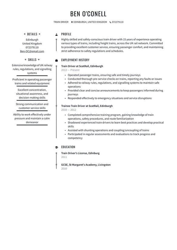 Train Driver resume example