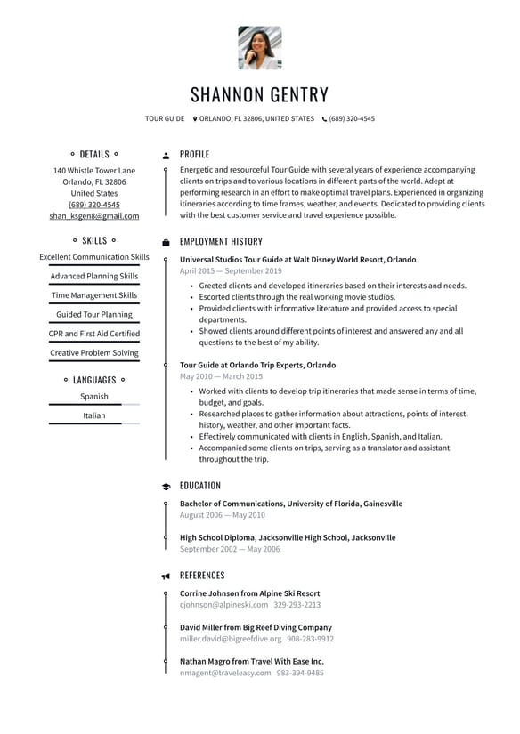 Tour Guide  resume example