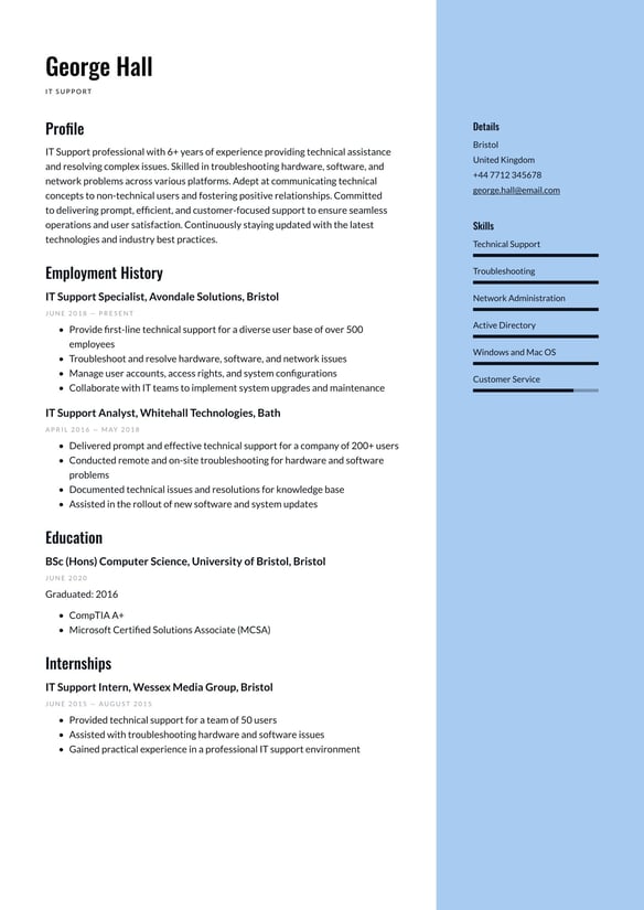 IT Support resume example