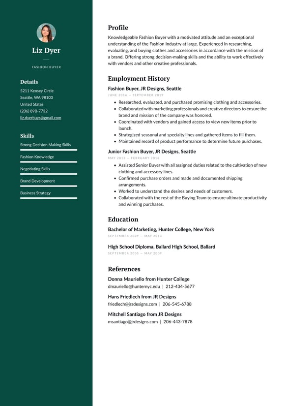 Fashion Buyer resume example