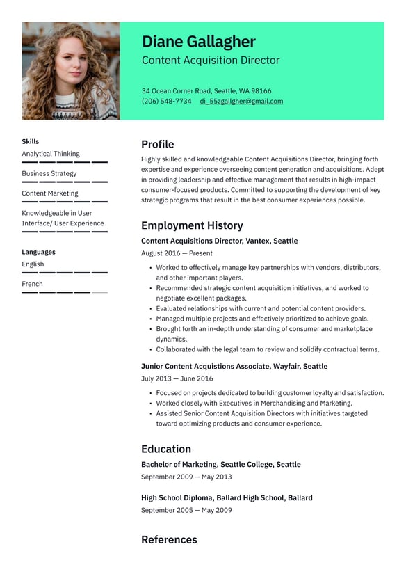 Content Acquisitions Director  resume example