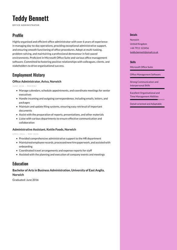 Office Administrator resume example