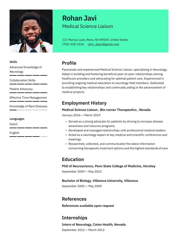 Medical Science Liaison resume example