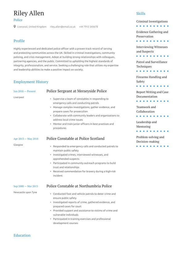 Police resume example