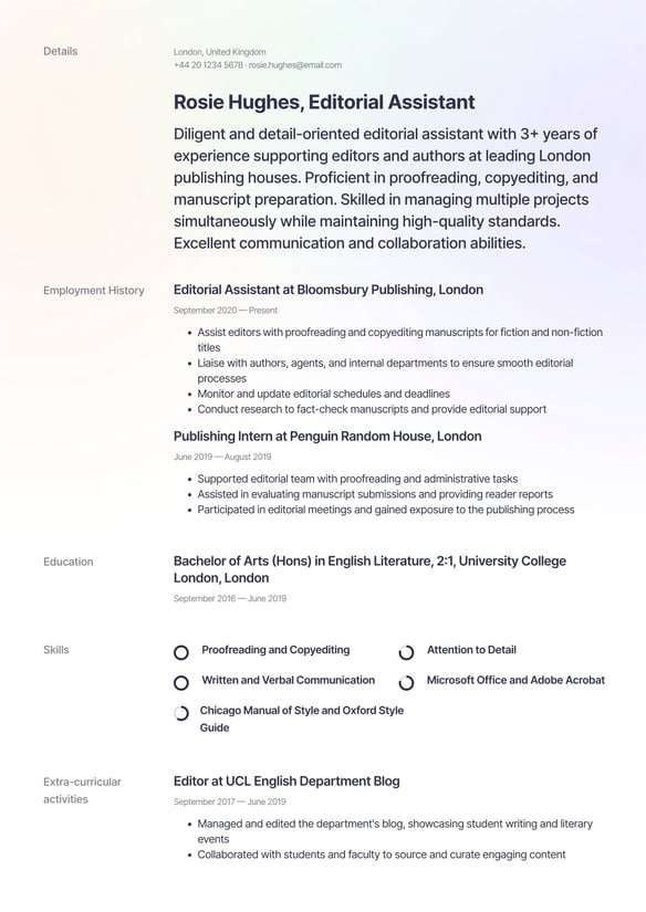 Editorial Assistant resume example