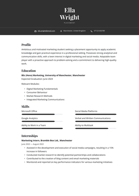 Placement resume example
