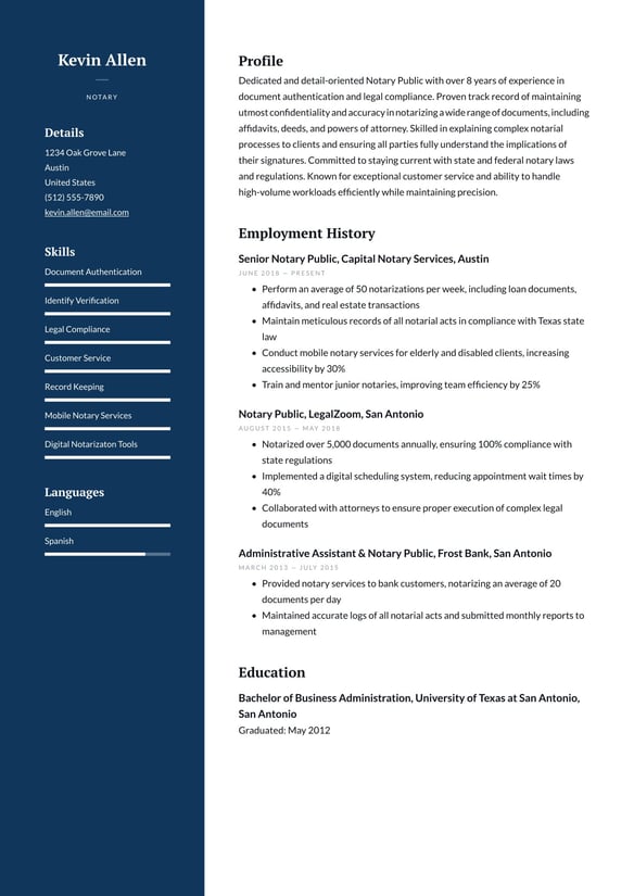 Notary resume example