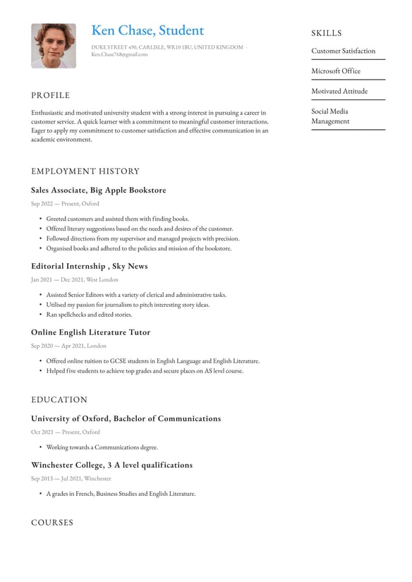 Student resume example