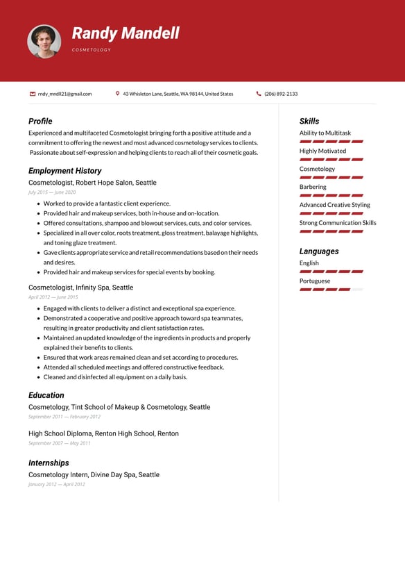 Cosmetology resume example