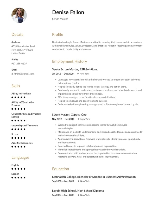 Scrum Master resume example